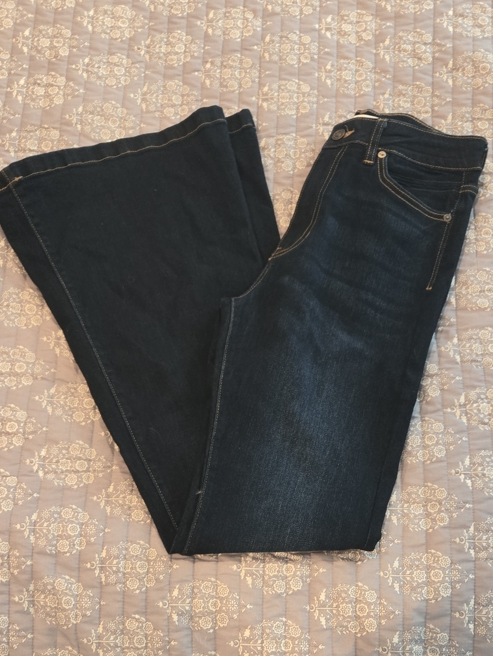 KanCan Dark Indigo High-Rise Flare Leg Jeans with Contrast Stitching